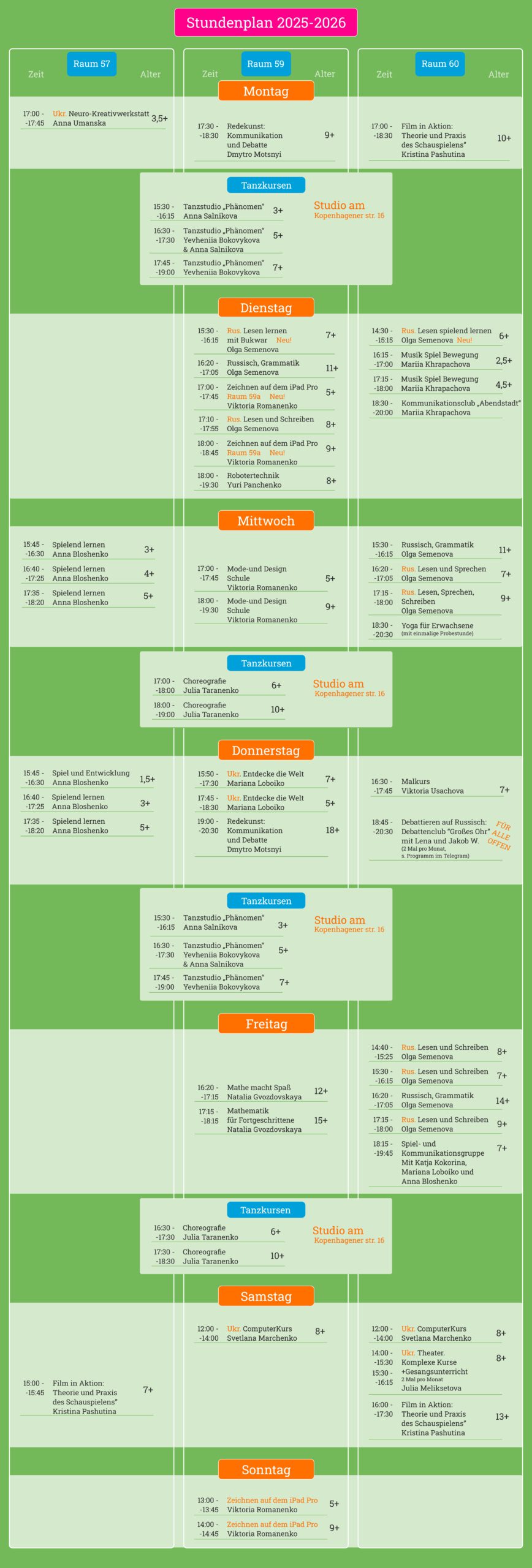 Aktueller Stundenplan 2025/2026